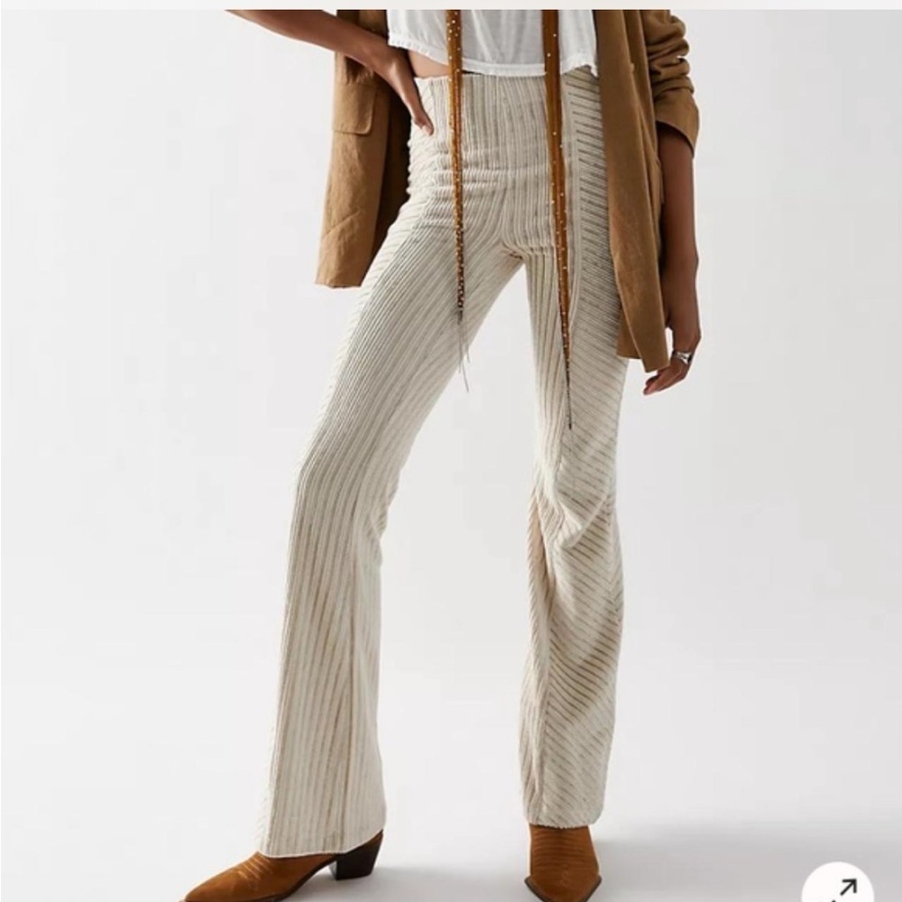 Free people pull on velvet flare pants high waisted Large cream